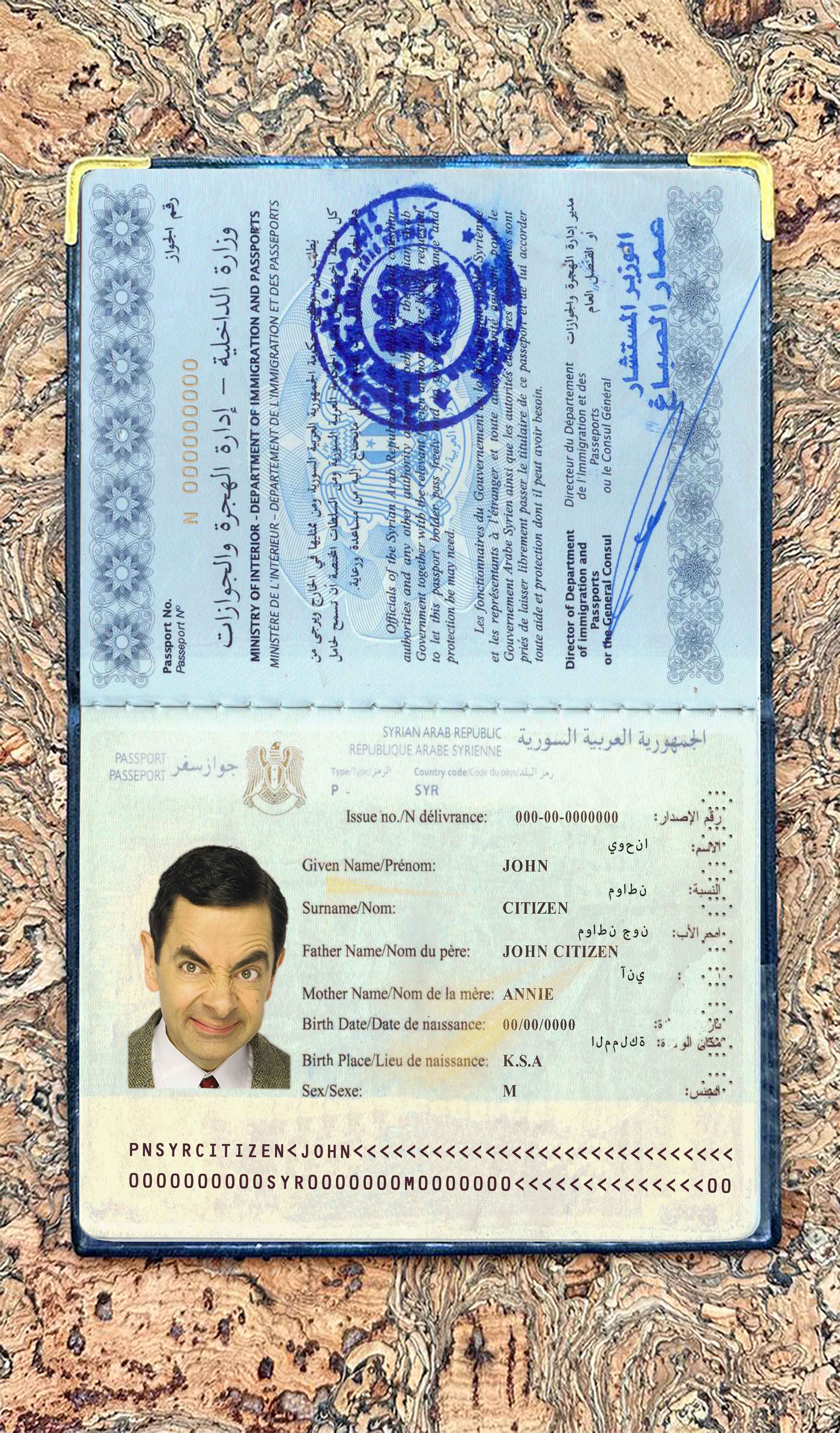 Syria passport photo look PSD template